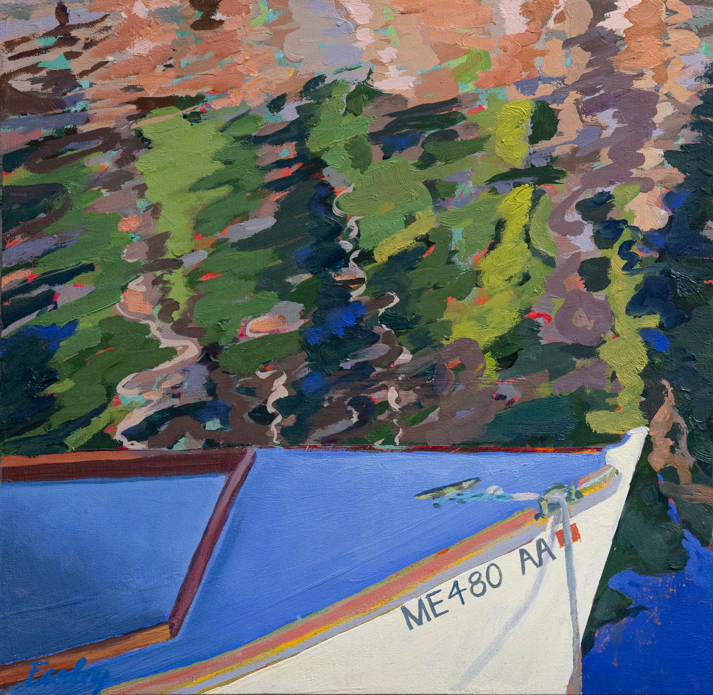 Ready to Go (Oppeechee)12” x 12”, layers of acrylic, oil paint on birch panel, framed