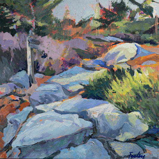 Parkman Trail 12” x 12”,  layers of acrylic & oil paint on birch panel, framed