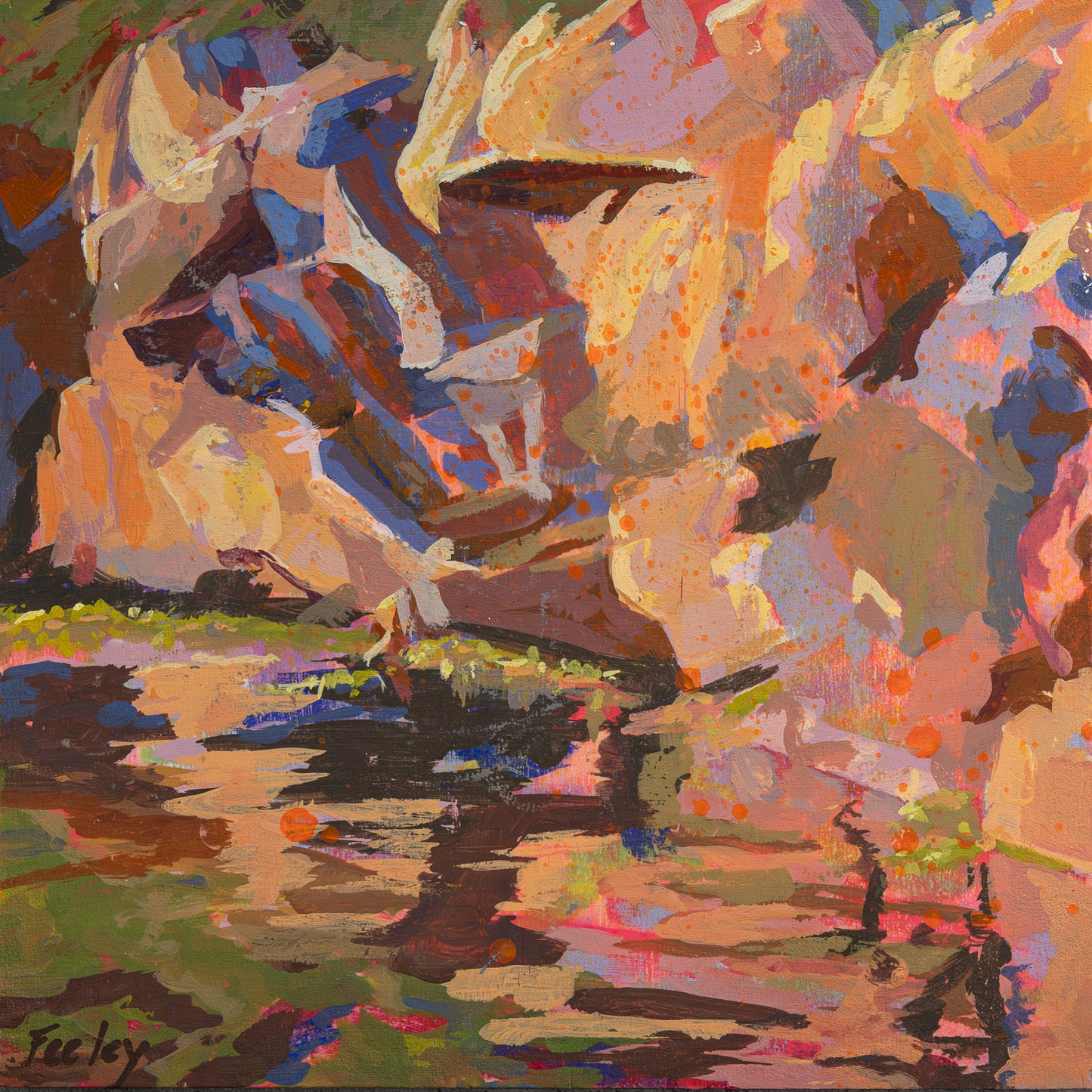 Evening Glow 12” x 12”, layers of acrylic & oil paint on birch panel, framed