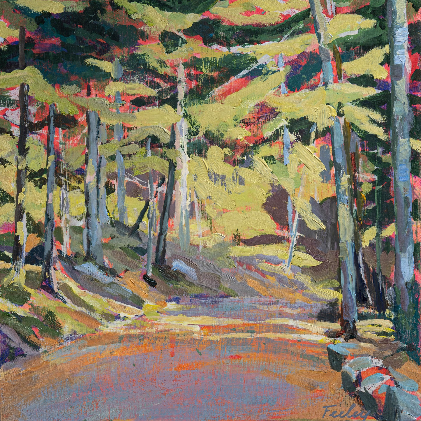 Little Long Pond 12” x 12”,   layers of acrylic, oil paint on birch panel, framed