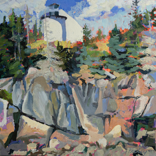 Passing Bass Light 12” x 12”, layers of acrylic, oil paint on birch panel, framed