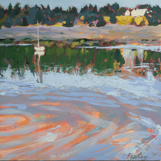 Head of the Harbor 12” x 12”,  layers of acrylic, oil paint on birch panel, framed