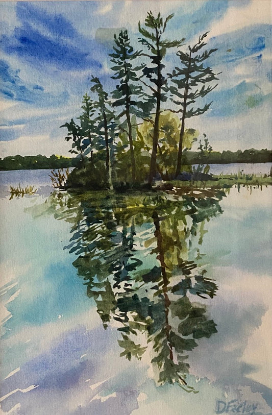 Pond View 1, 6" x 9" Watercolour on paper, matted, framed with glass