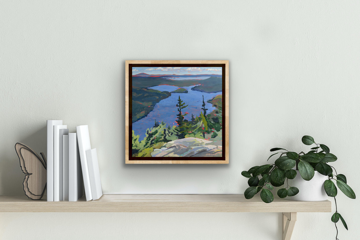 Long Pond from Beech 12” x 12”, layers of acrylic, oil paint on birch panel, framed