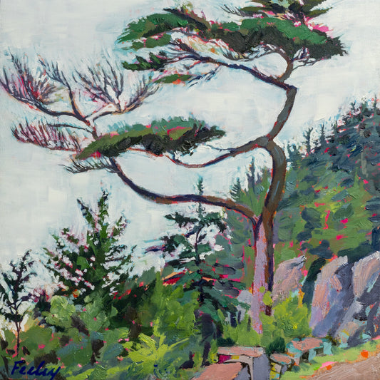 Somes Sound 12” x 12”, layers of acrylic, oil paint on birch panel, framed