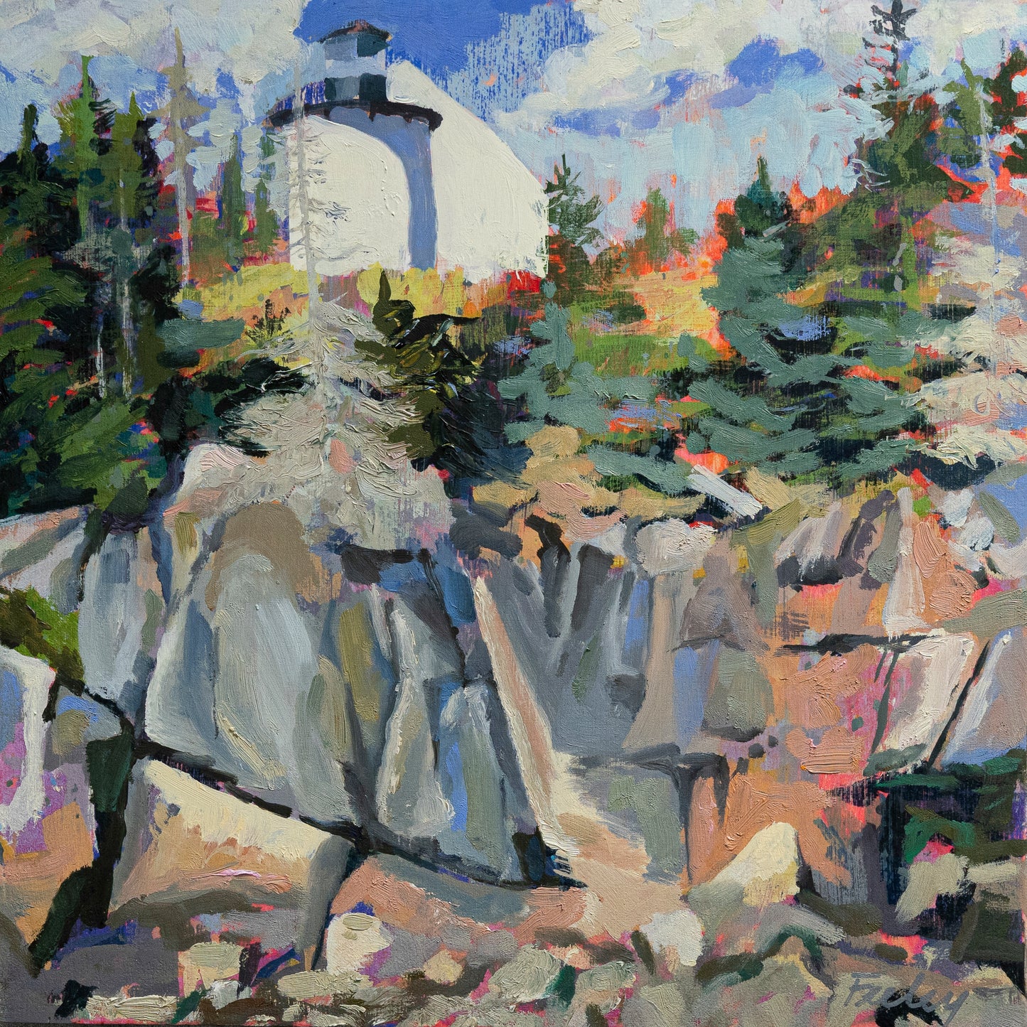 Passing Bass Light 12” x 12”, layers of acrylic, oil paint on birch panel, framed