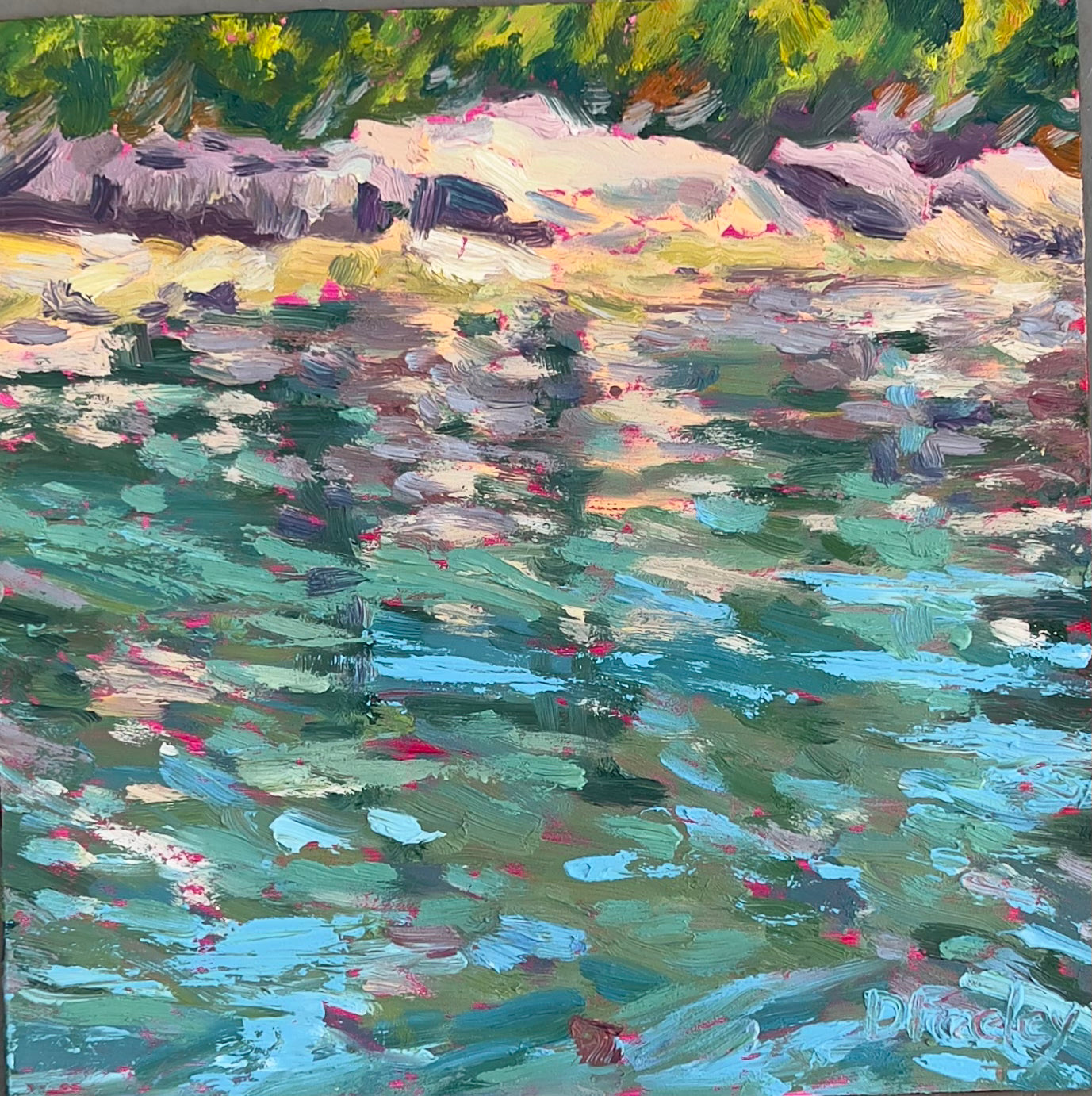 Little Long Pond, 8 x 8" framed, oil on gessoed masonite.