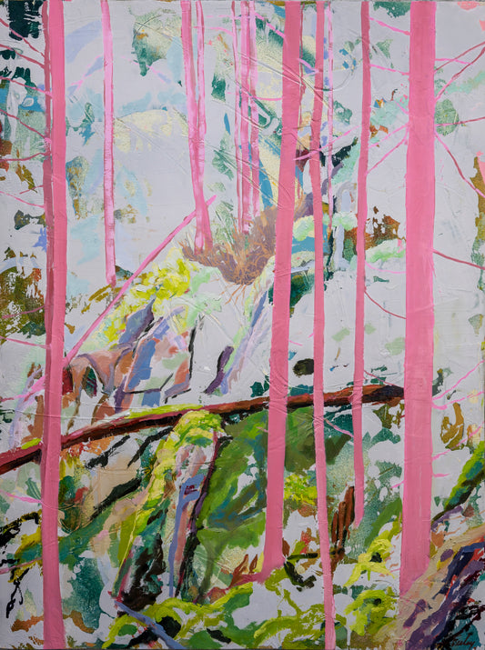 Valley Trail, 30” x 40”, Available through Cygnet Gallery, poured latex paint, oil paint and oil sticks on birch panel