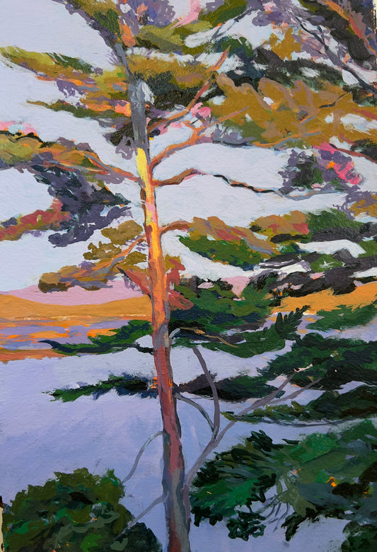 West Shore of Somes Sound, 6 x 10" acrylic on paper, matted, framed, under glass