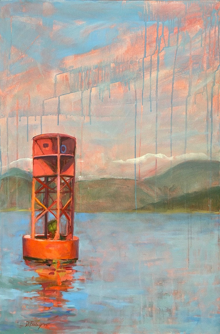 Red Buoy, 24" x 36" Mixed media, framed