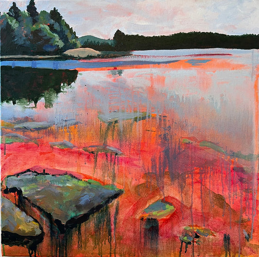 Out and Back, Available through Cygnet Gallery, Southwest Harbor, ME. 18" x 18"m Mixed media on Canvas, framed