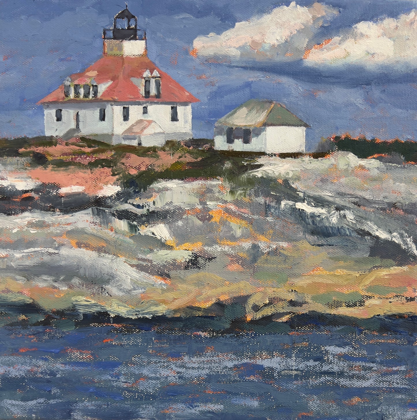 Egg Rock, Available through Cygnet Gallery, Southwest Harbor, ME. 12" x 12", Oil on canvas wrapped cradles birch panel