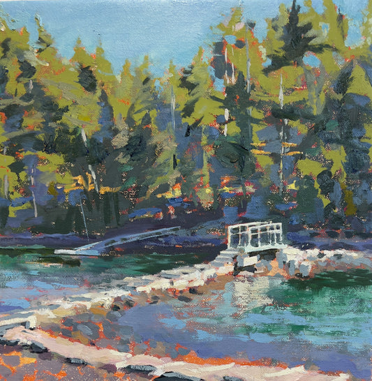Causeway, Available through Cygnet Gallery, Southwest Harbor, ME. 12" x 12", oil on canvas wrapped cradled birch