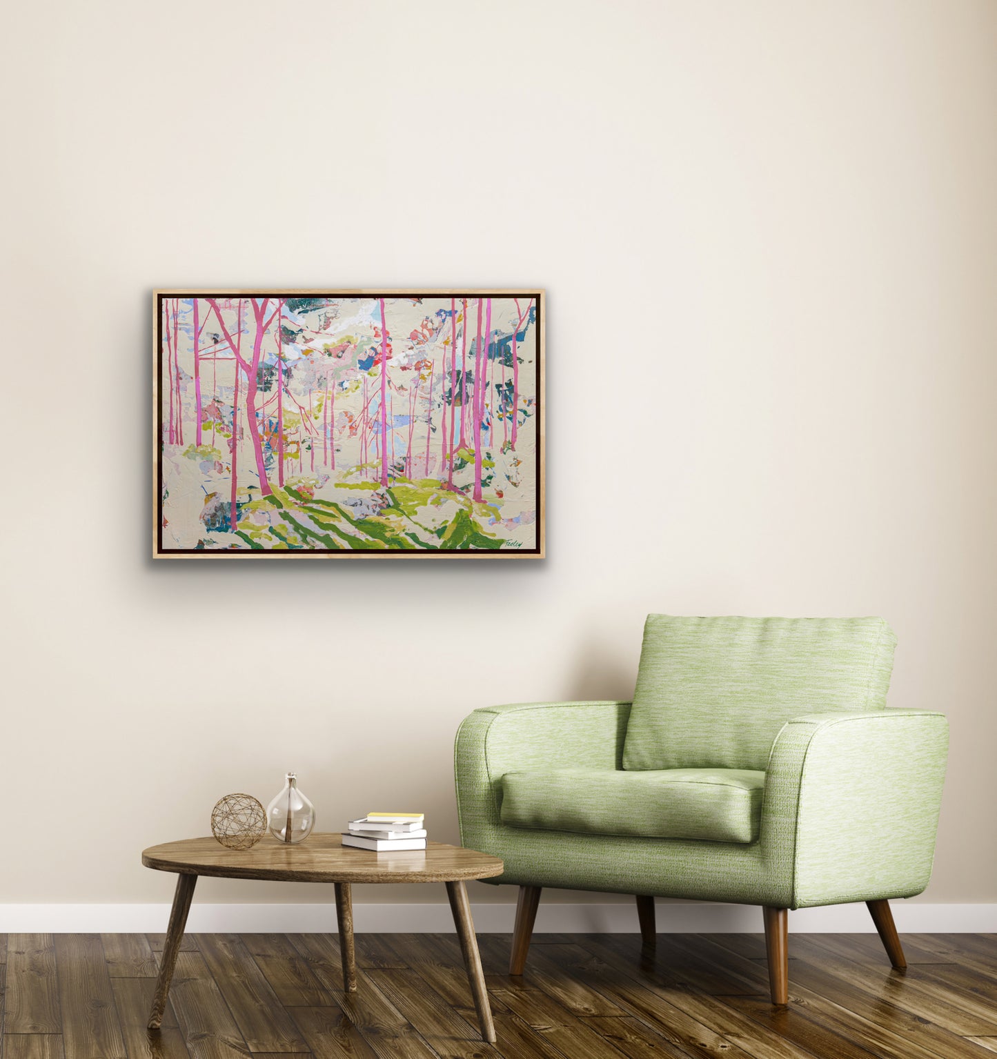 South Causeway Light. 24” x 36”  Poured latex paint and oil paints and oil sticks on birch panel